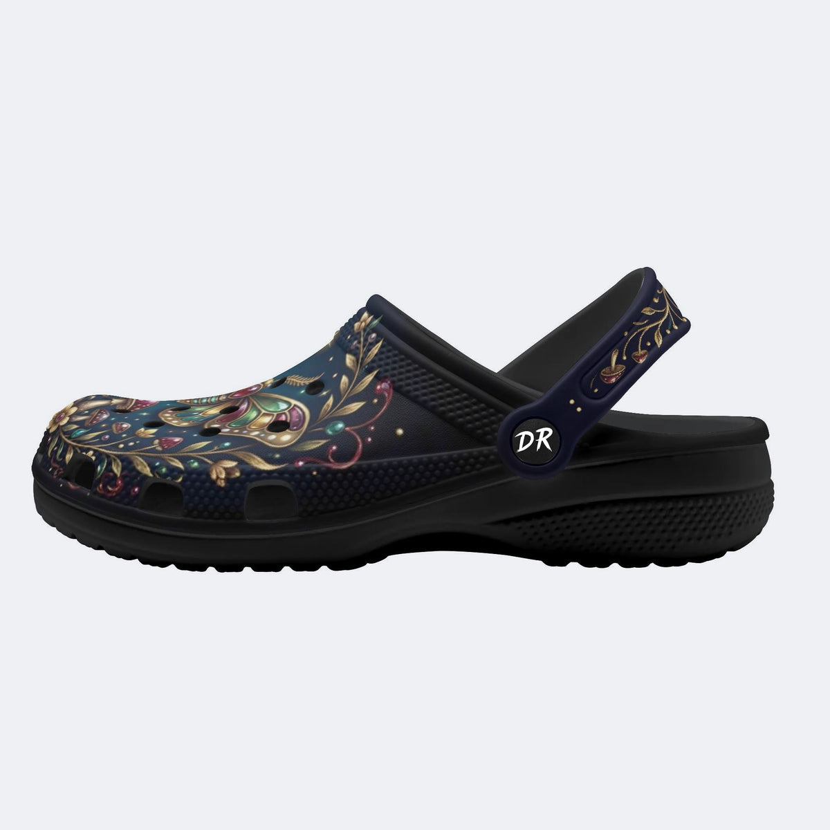 Jewel Moth Vintage Wreath Print Fleece-Lined Clogs