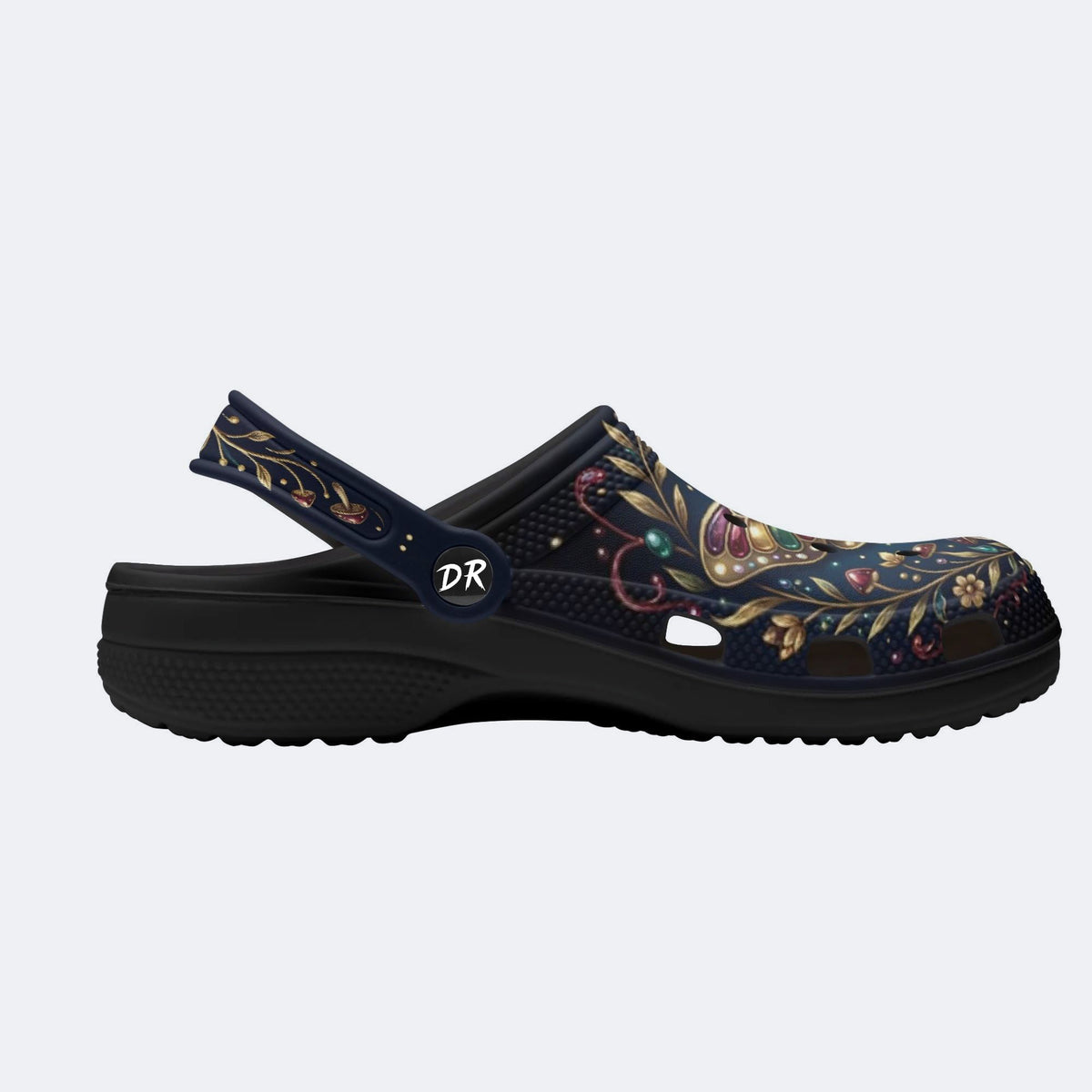 Jewel Moth Vintage Wreath Print Fleece-Lined Clogs
