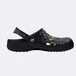 Jewel Moth Vintage Wreath Print Fleece-Lined Clogs