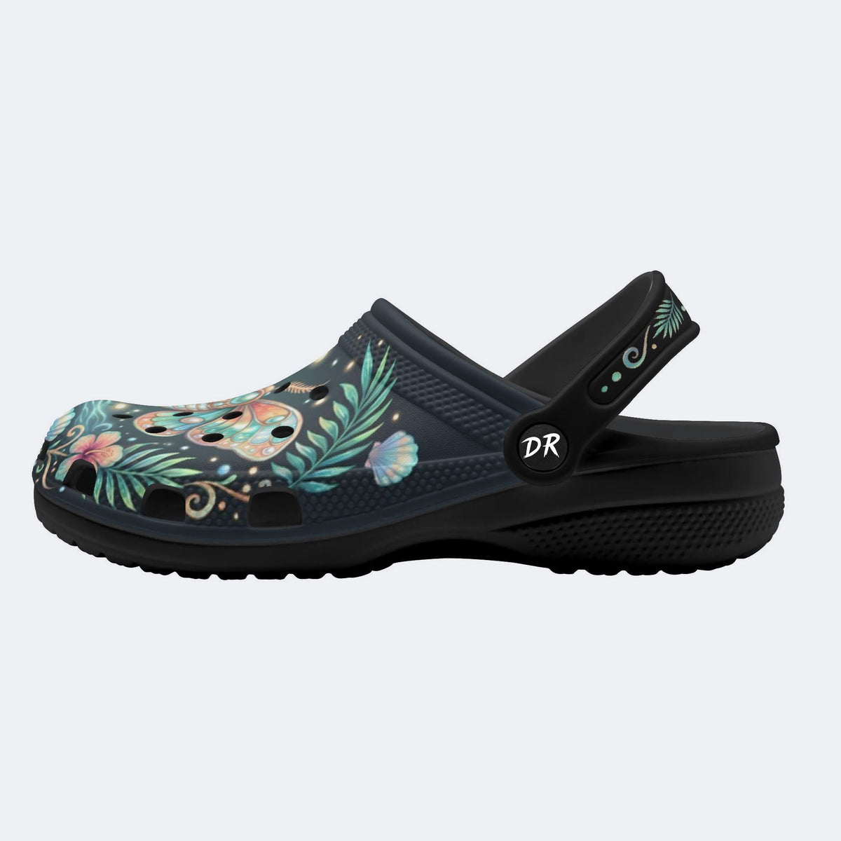 Underwater Fluorescent Moth Shell Wreath Print Fleece-Lined Clogs