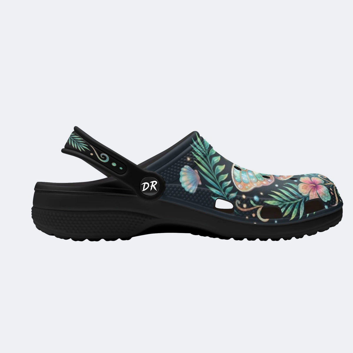 Underwater Fluorescent Moth Shell Wreath Print Fleece-Lined Clogs