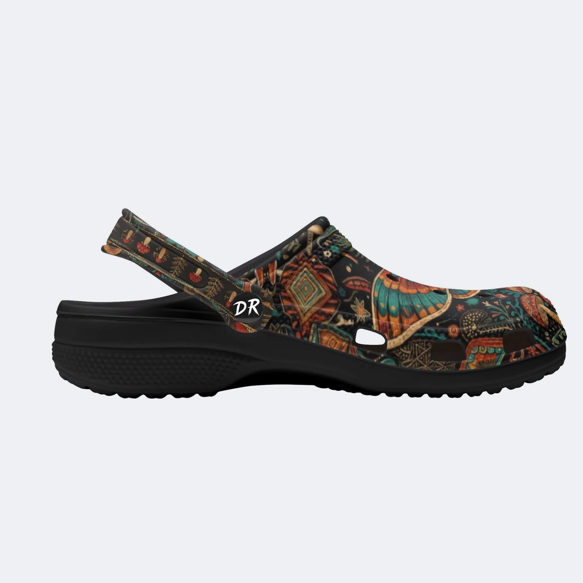 Retro Moth Mushroom Totem Print Fleece-Lined Clogs