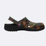 Retro Moth Mushroom Totem Print Fleece-Lined Clogs