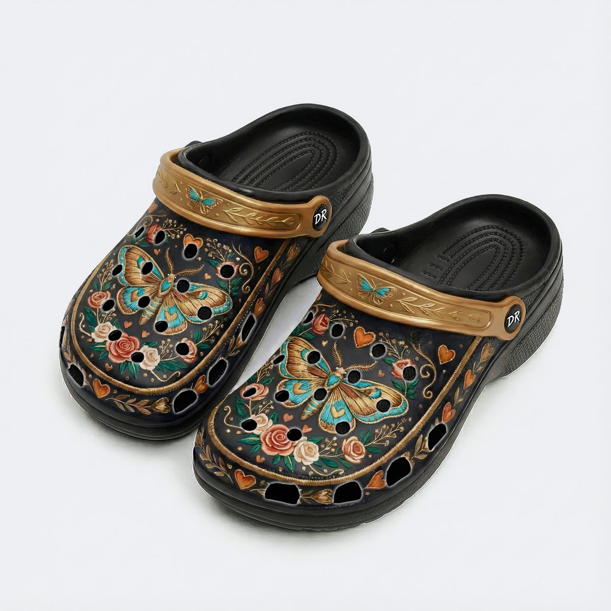 Vintage Moth Rose Print Clogs