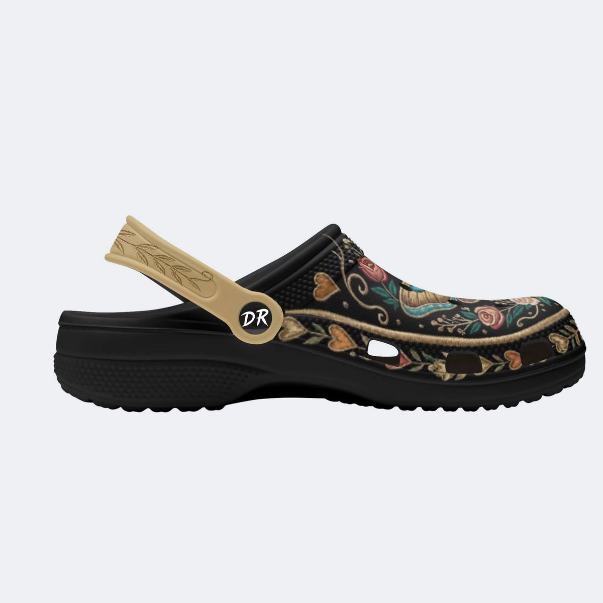 Vintage Moth Rose Print Fleece-Lined Clogs