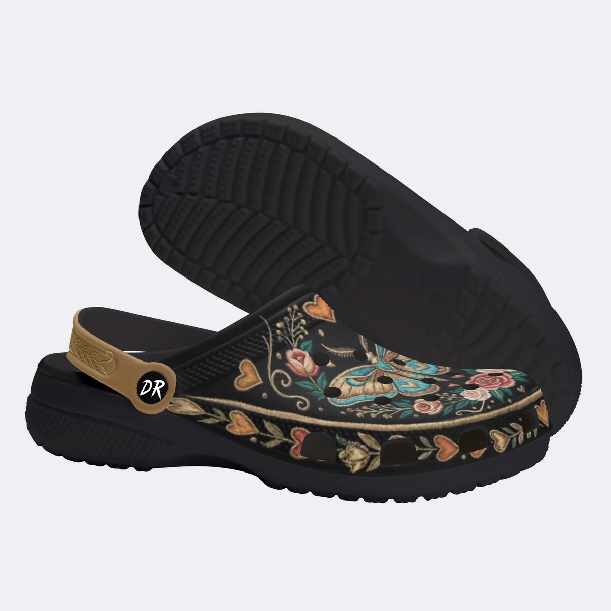 Vintage Moth Rose Print Clogs