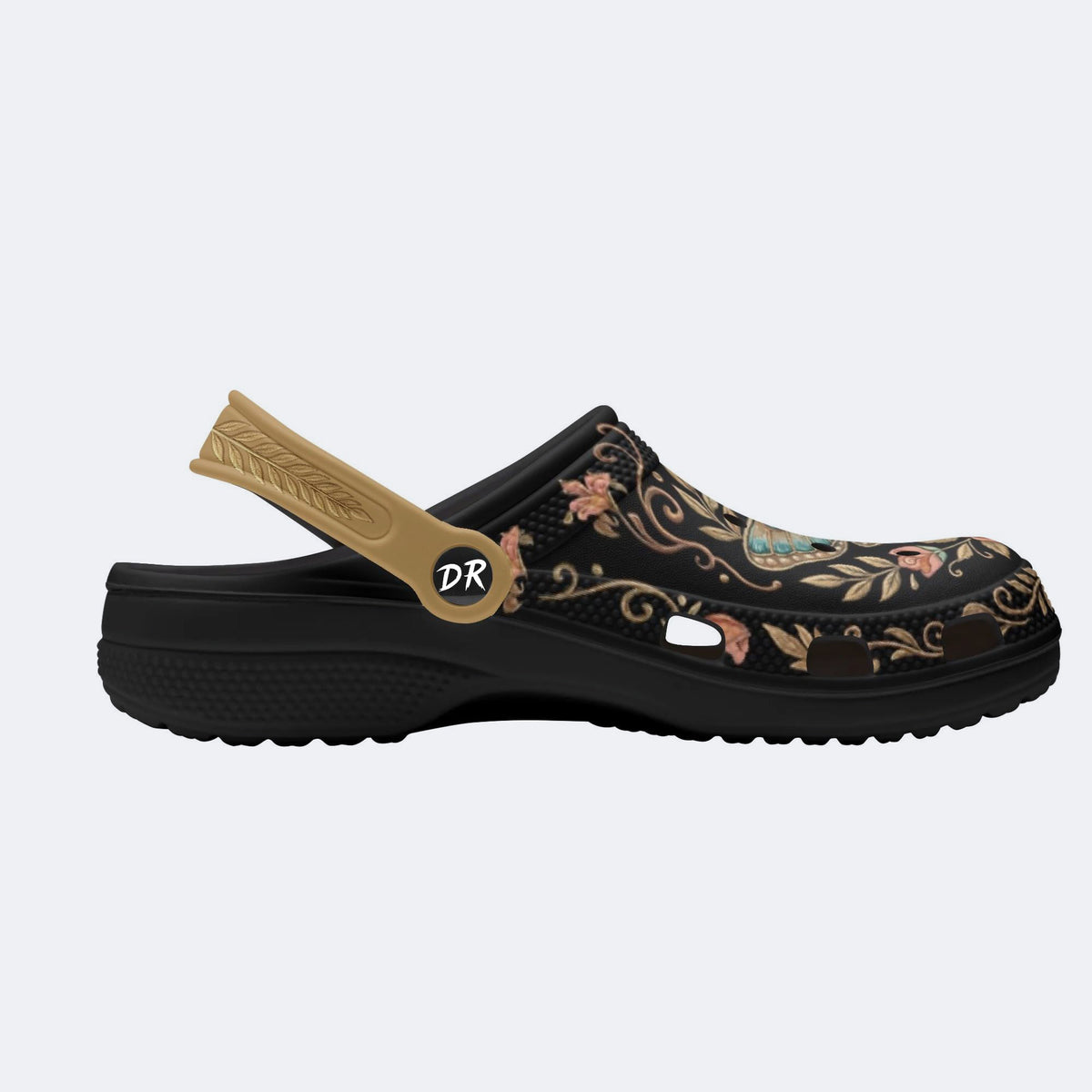 Vintage Moth Rose Print Fleece-Lined Clogs