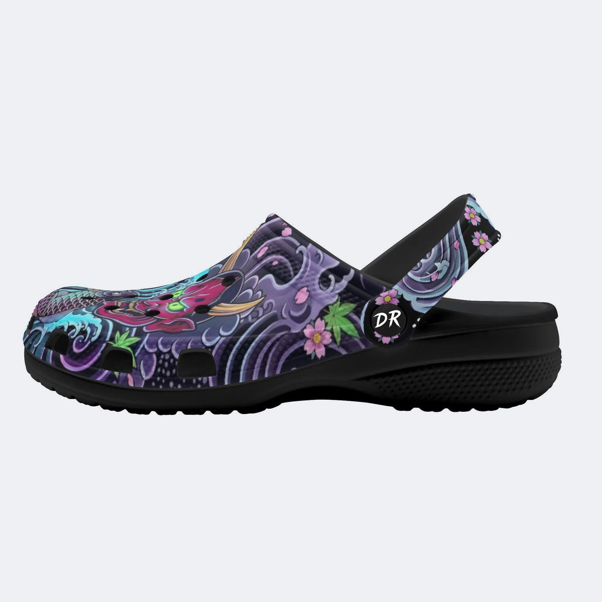 Irezumi Wave & Koi & Demon Face Print Fleece-Lined Clogs