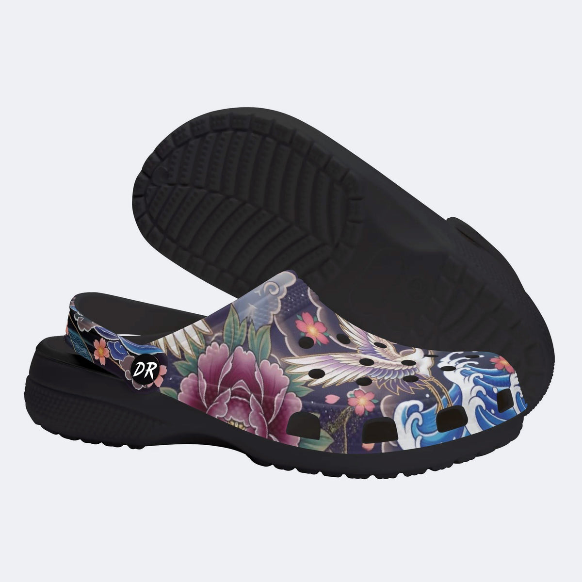 Irezumi Peonies and Cranes Print Clogs