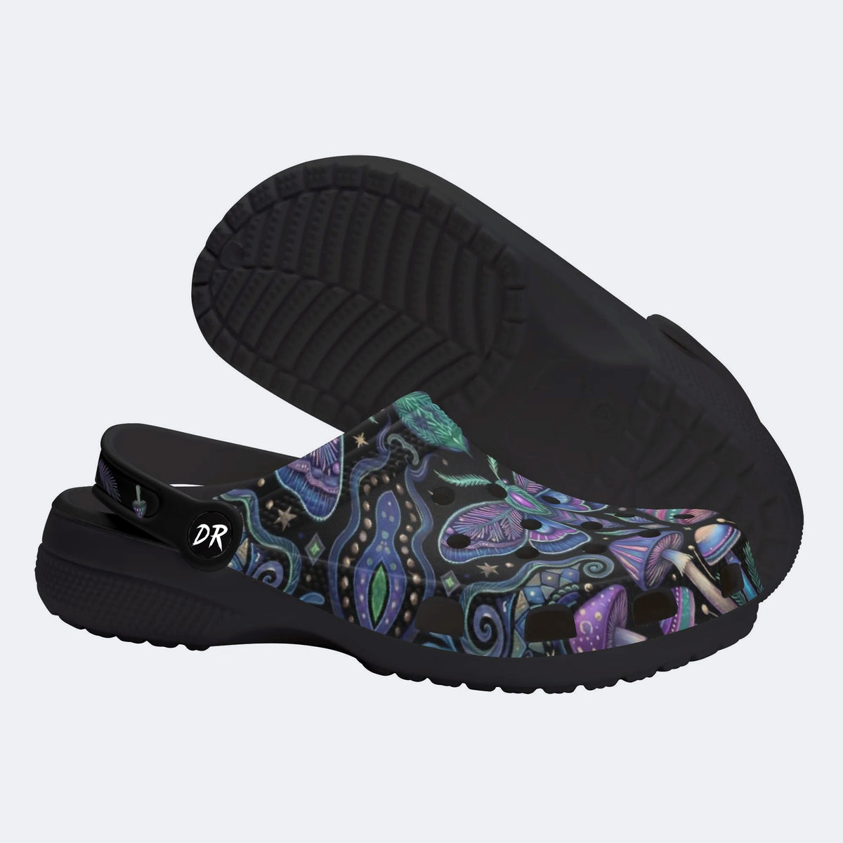 Vintage Mushroom Forest Moth Print Clogs