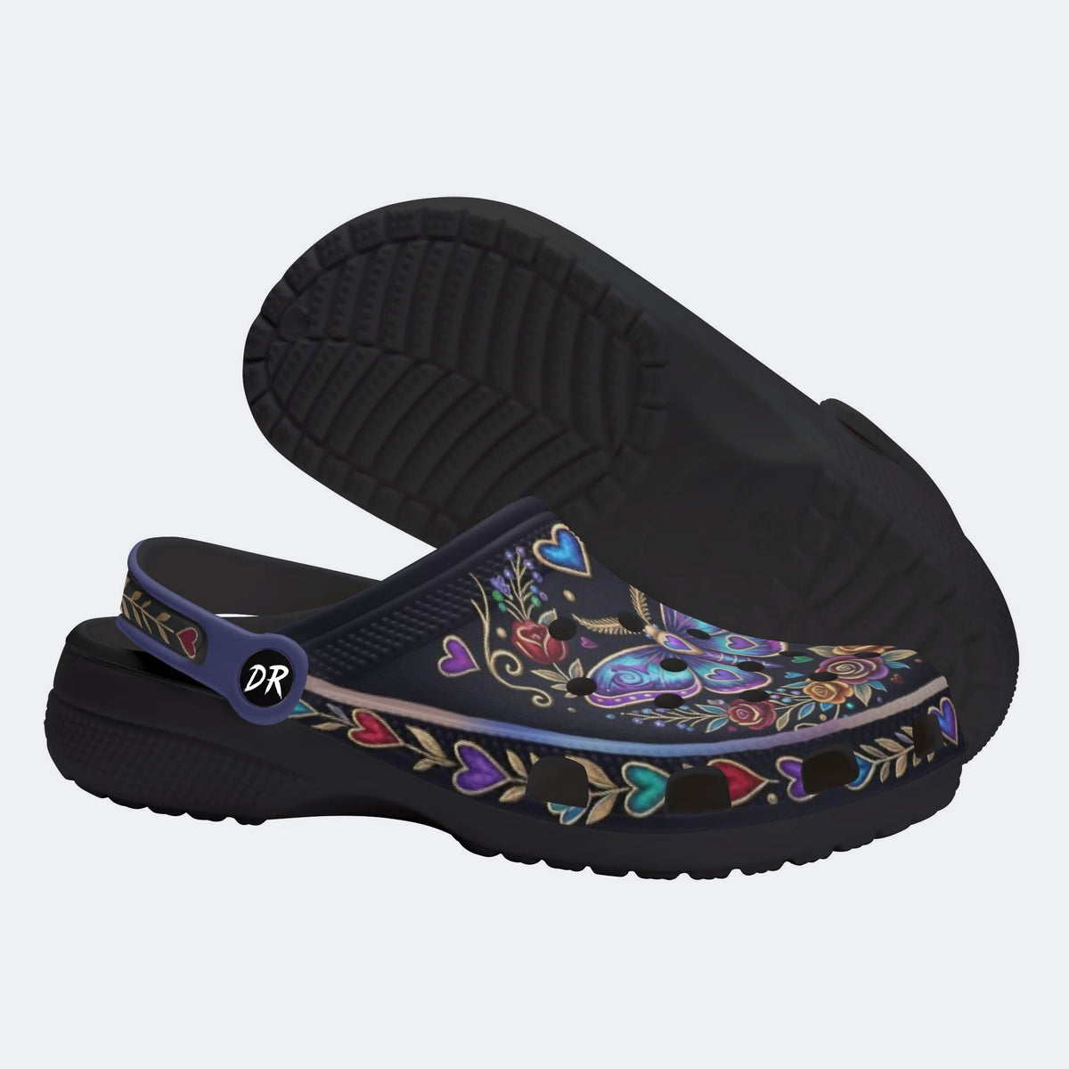 Vintage Moth Rose Print Clogs