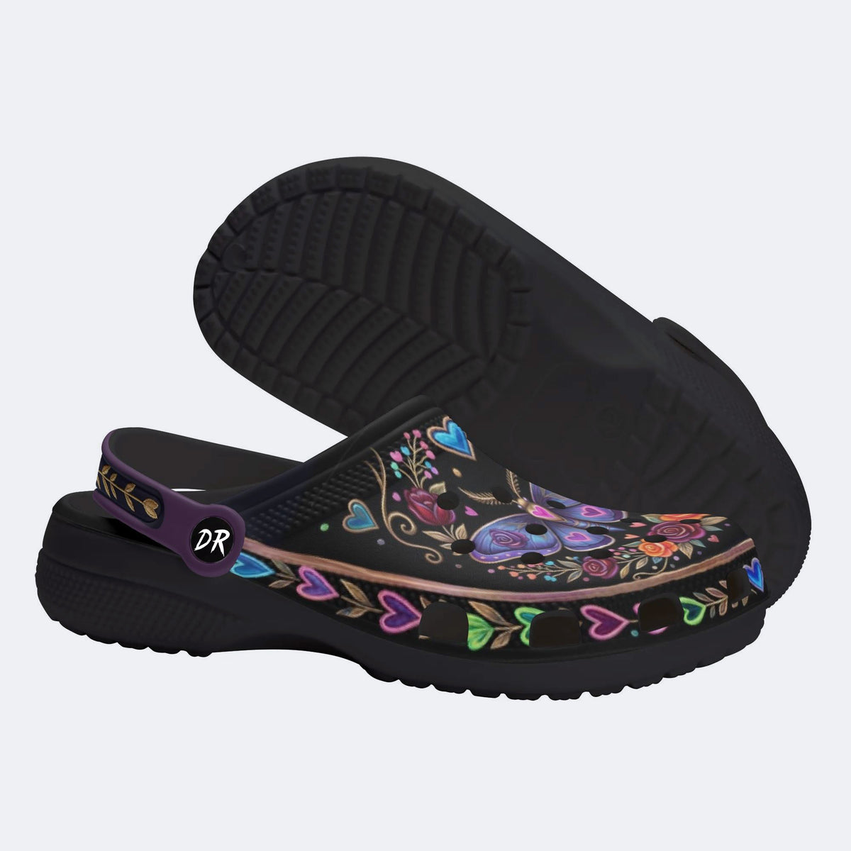 Psychedelic Moth Vintage Wreath Print Fleece-Lined Clogs