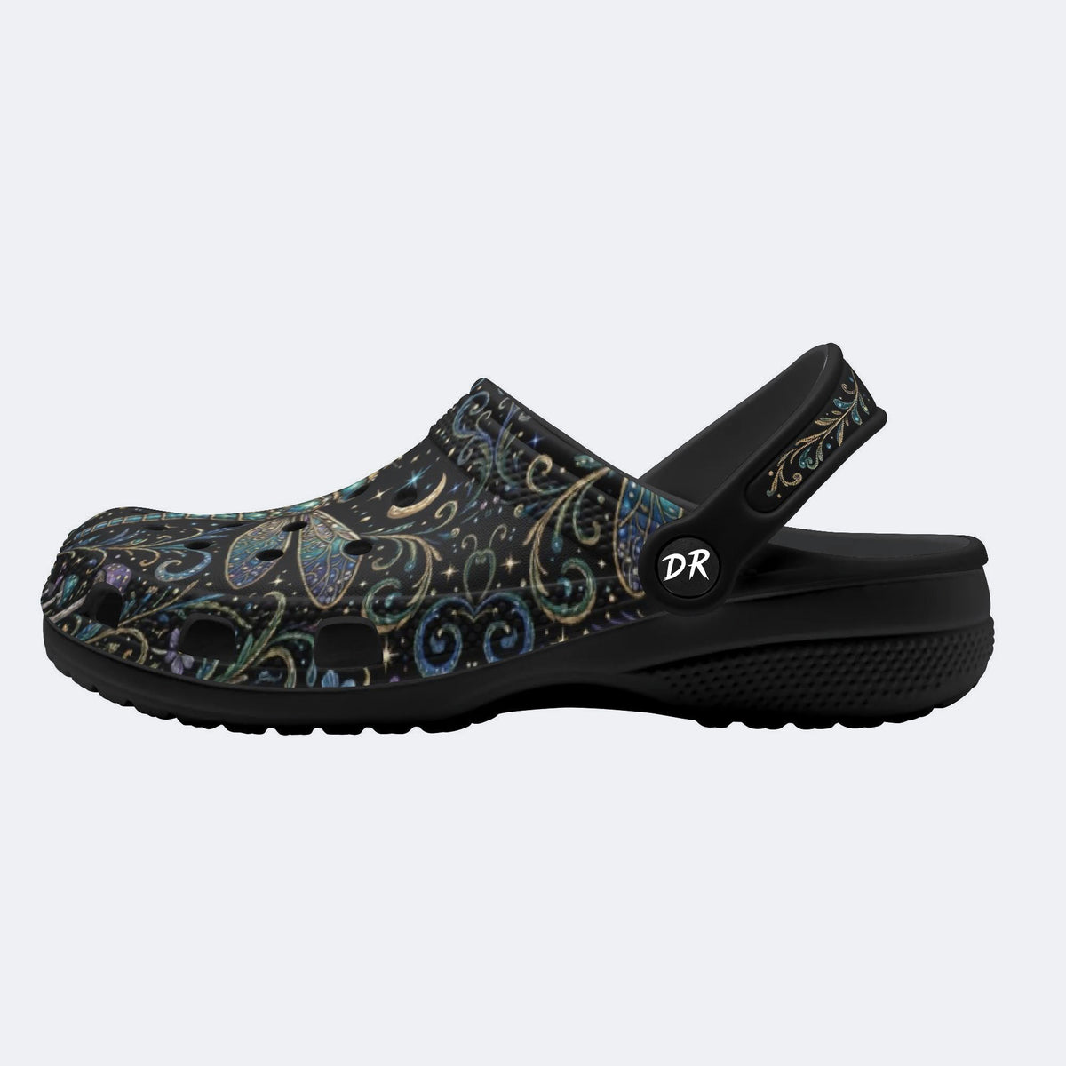 Vintage Dragonfly Print Fleece-Lined Clogs