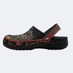 Jewel Dragonfly Vintage Wreath Print Fleece-Lined Clogs