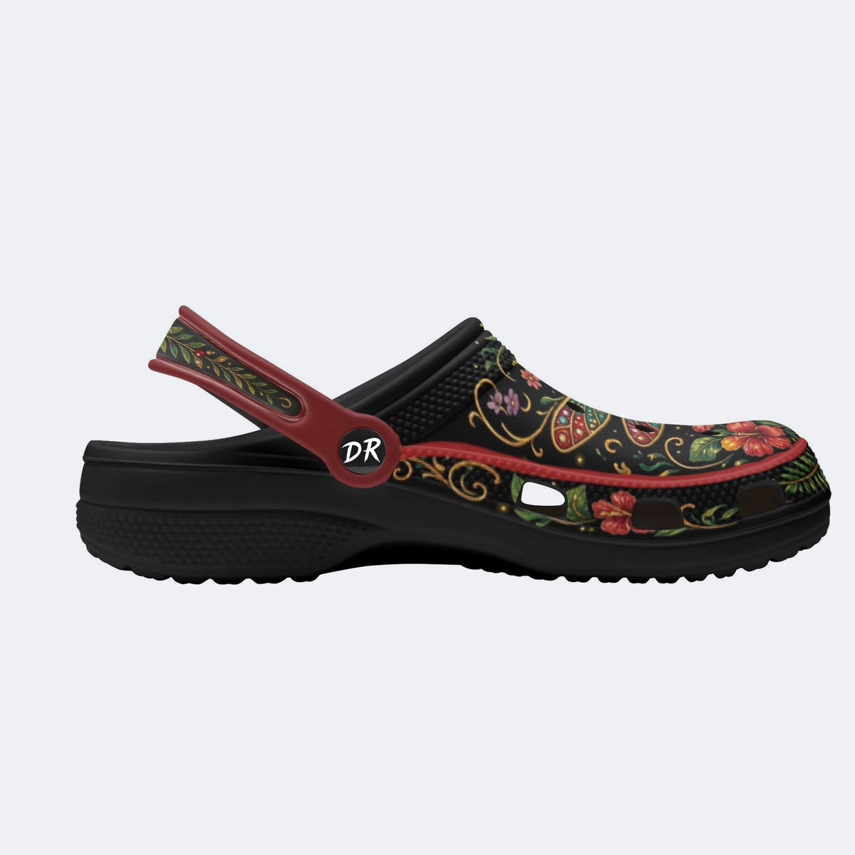 Jewel Dragonfly Vintage Wreath Print Fleece-Lined Clogs