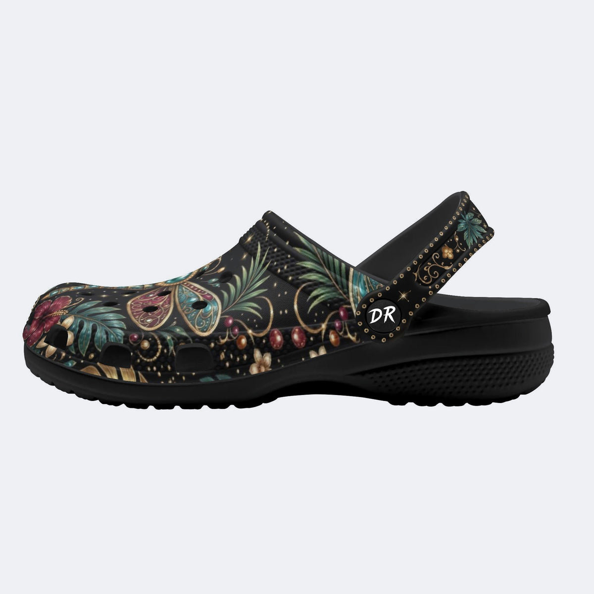 Jewel Dragonfly Vintage Wreath Print Clogs