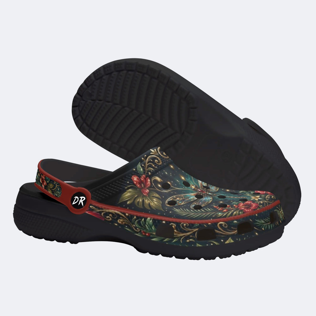 Jewel Dragonfly Wreath Print Fleece-Lined Clogs