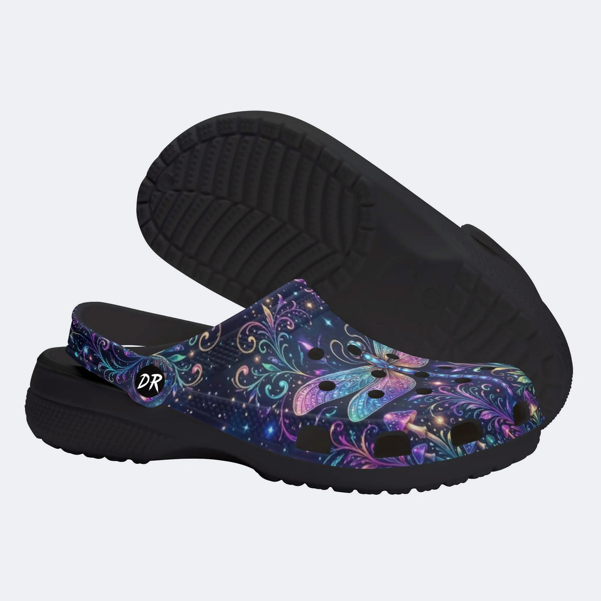 Psychedelic Mushroom Dragonfly Print Fleece-Lined Clogs
