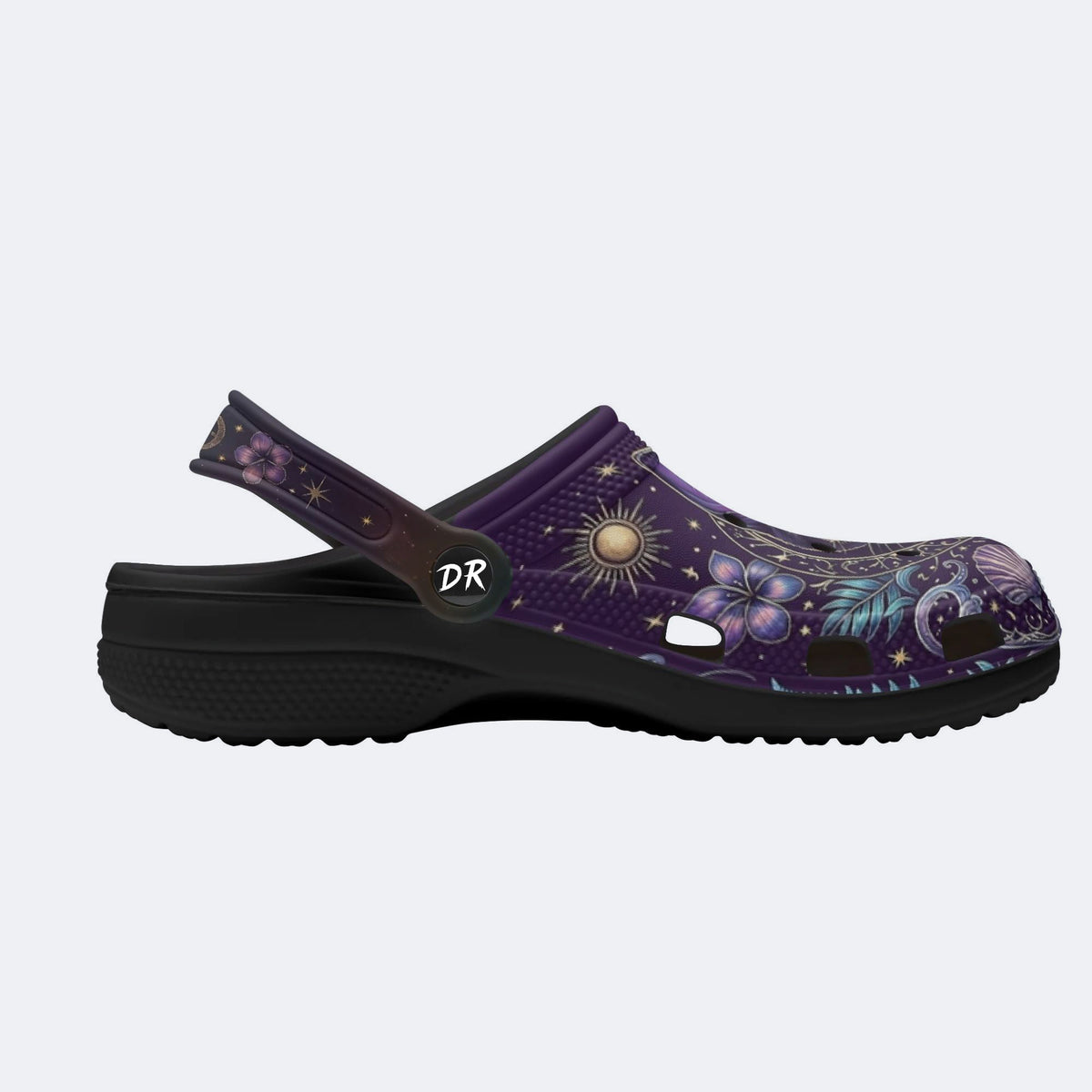 Mystic Black Cat Tropical Hibiscus Print Clogs