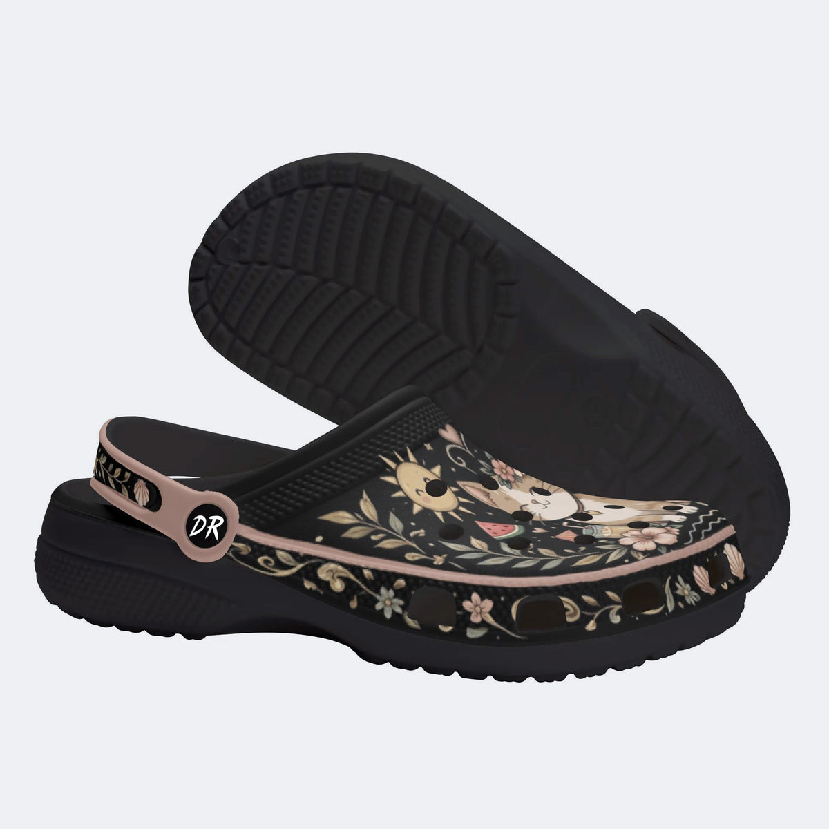 Sunny Cat Coastal Floral Print Fleece-Lined Clogs