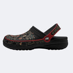 Ornate Floral Heart Print Fleece-Lined Clogs