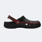 Ornate Floral Heart Print Fleece-Lined Clogs