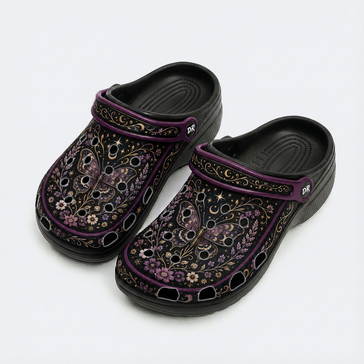 Celestial Floral Butterfly Print Clogs