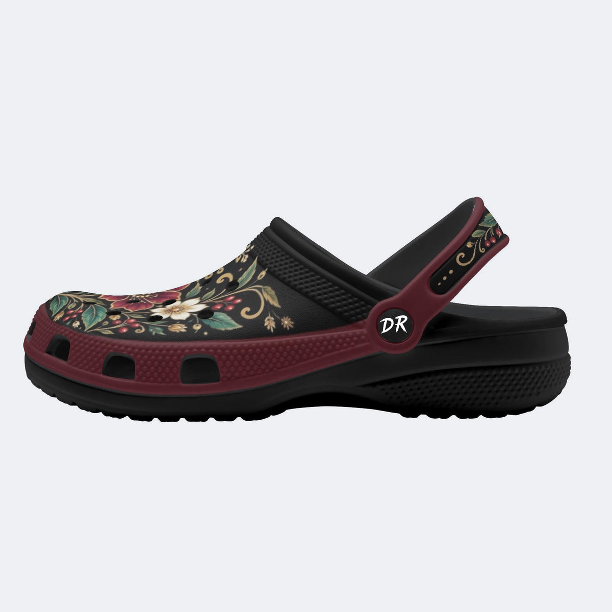 Ornate Burgundy Floral Print Clogs