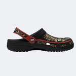 Ornate Floral Folk Print Fleece-Lined Clogs