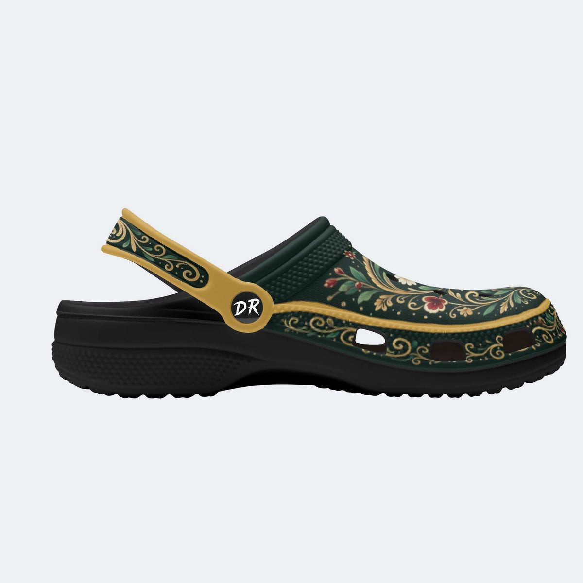 Ornate Floral Heart Print Fleece-Lined Clogs