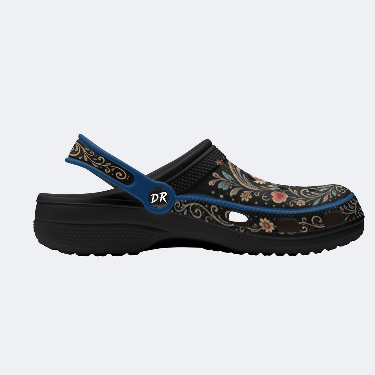 Ornate Floral Heart Print Fleece-Lined Clogs