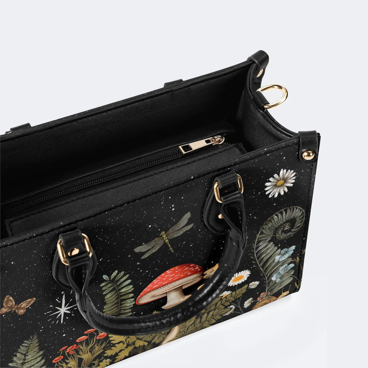 Starry Night Mushroom Moth Print - Leather Handbag