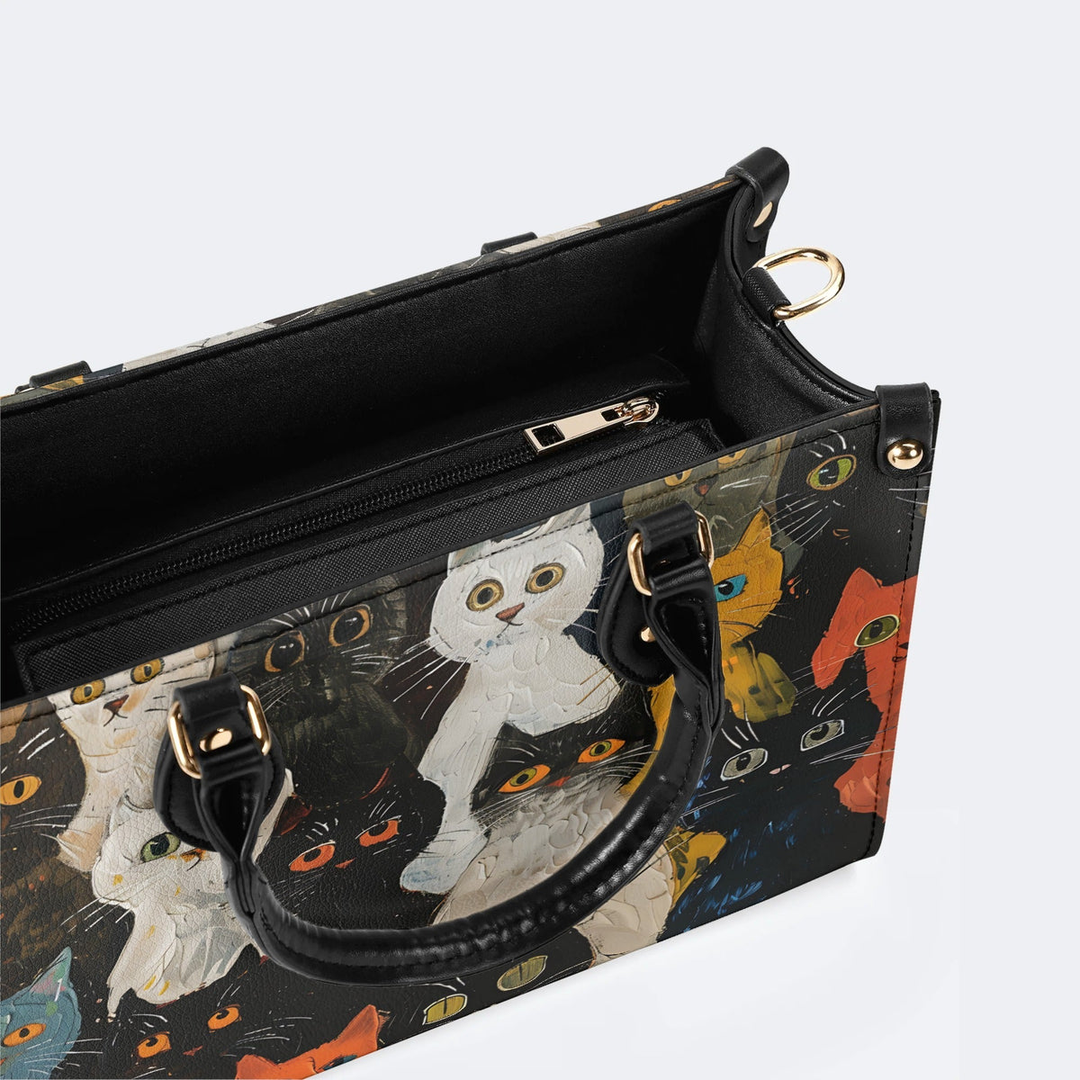 Artistic Graffiti Cats Print - Leather Handbag