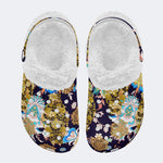 Unisex Flowers Print - Fur Lined Slippers/Sandals