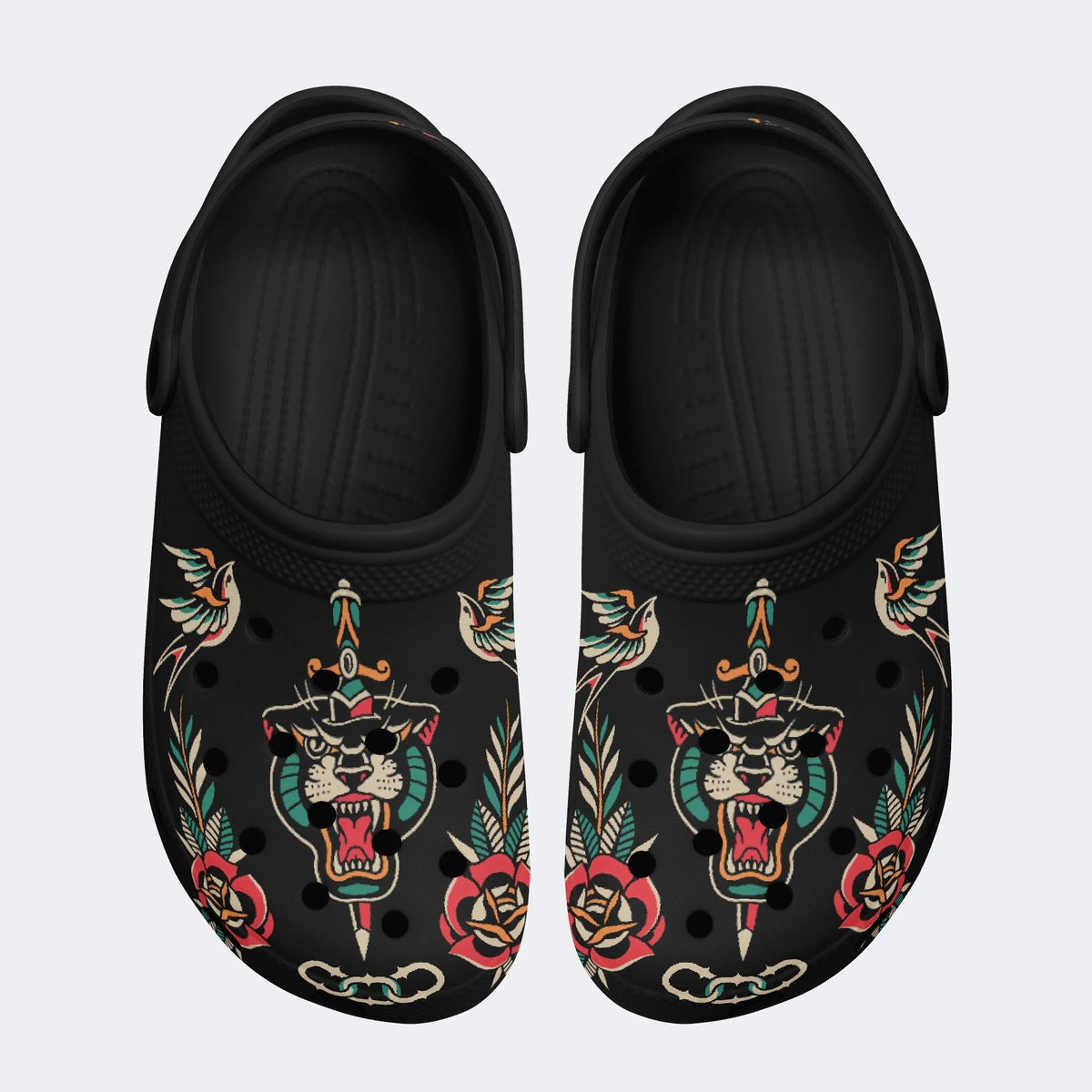 Retro Panther And Bird Print - Slippers/Sandals