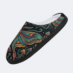 Psychedelic Mushroom Forest Moth Retro Print Fleece-Lined Slippers