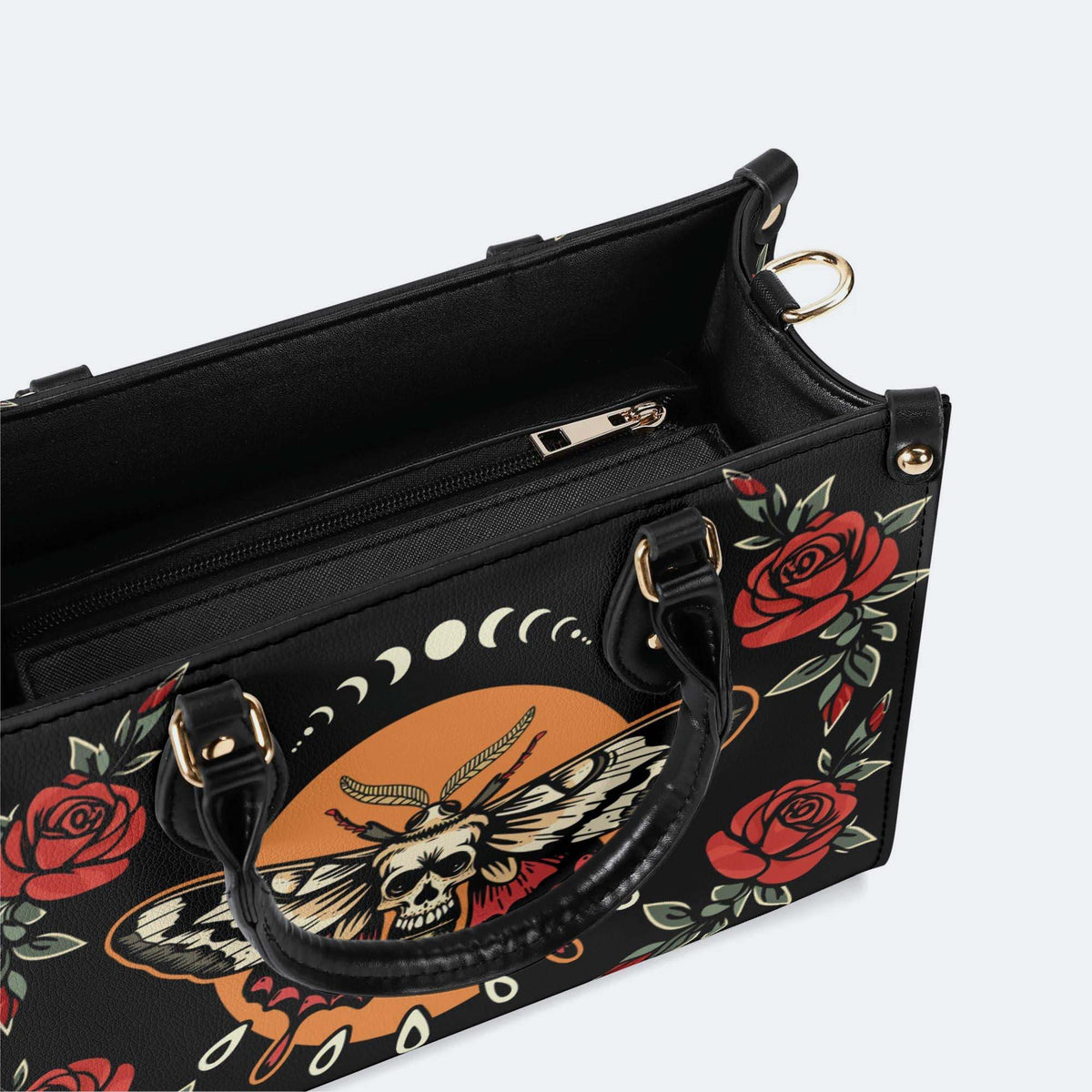 Rose Death Moth Art Print - Leather Handbag