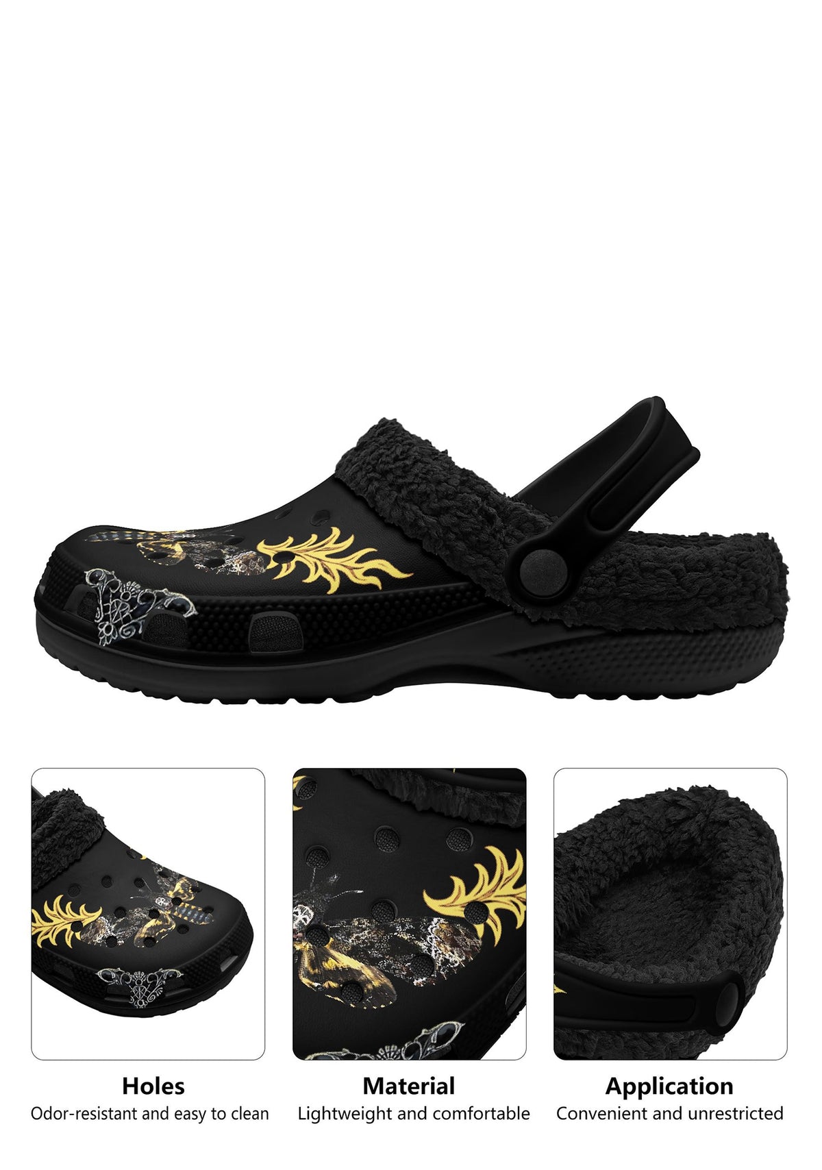 Close-up of flame-winged death moth tattoo on slipper upper