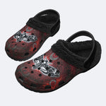 Crimson Rose Death Moth Print Fleece-Lined Clogs