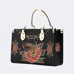 Rose and Snake Print - Leather Handbag