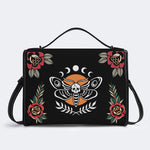 Skull And Moth Print - Leather Satchel Bag