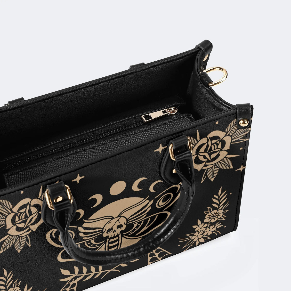 Skeleton Moth Under The Moon - Leather Handbag
