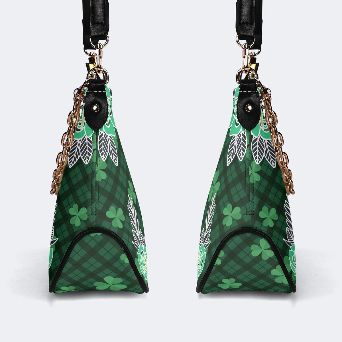 Green Plaid Death Moth - Leather Crossbody Bag