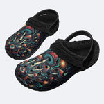 Strange Mushroom Print Fleece-Lined Clogs