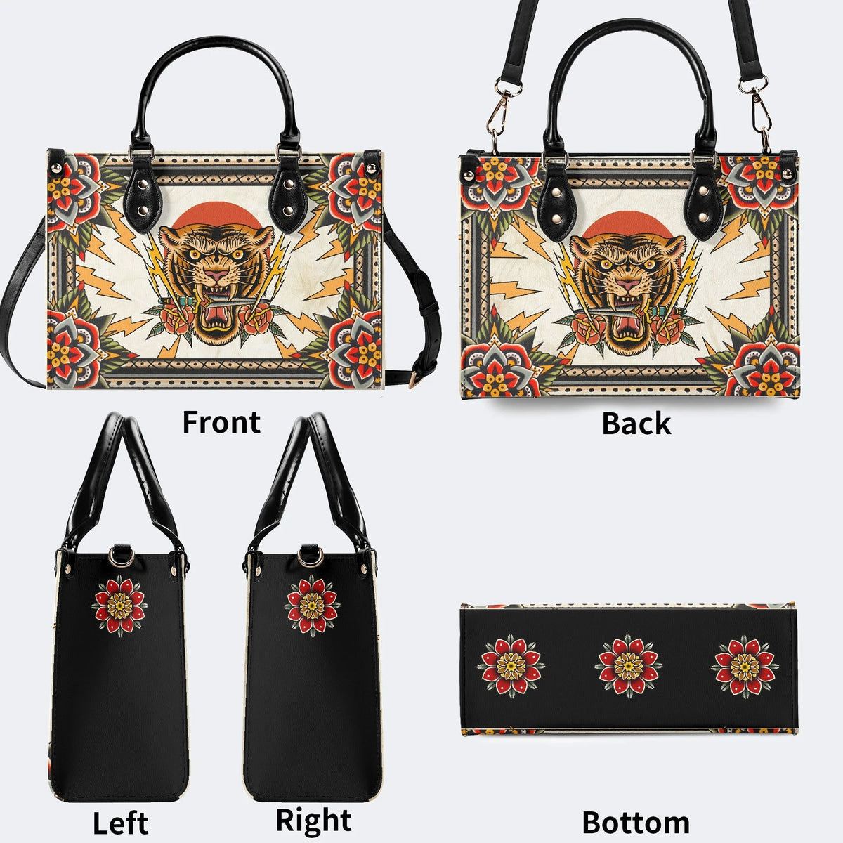 Tiger Holding Sword - Leather Handbag