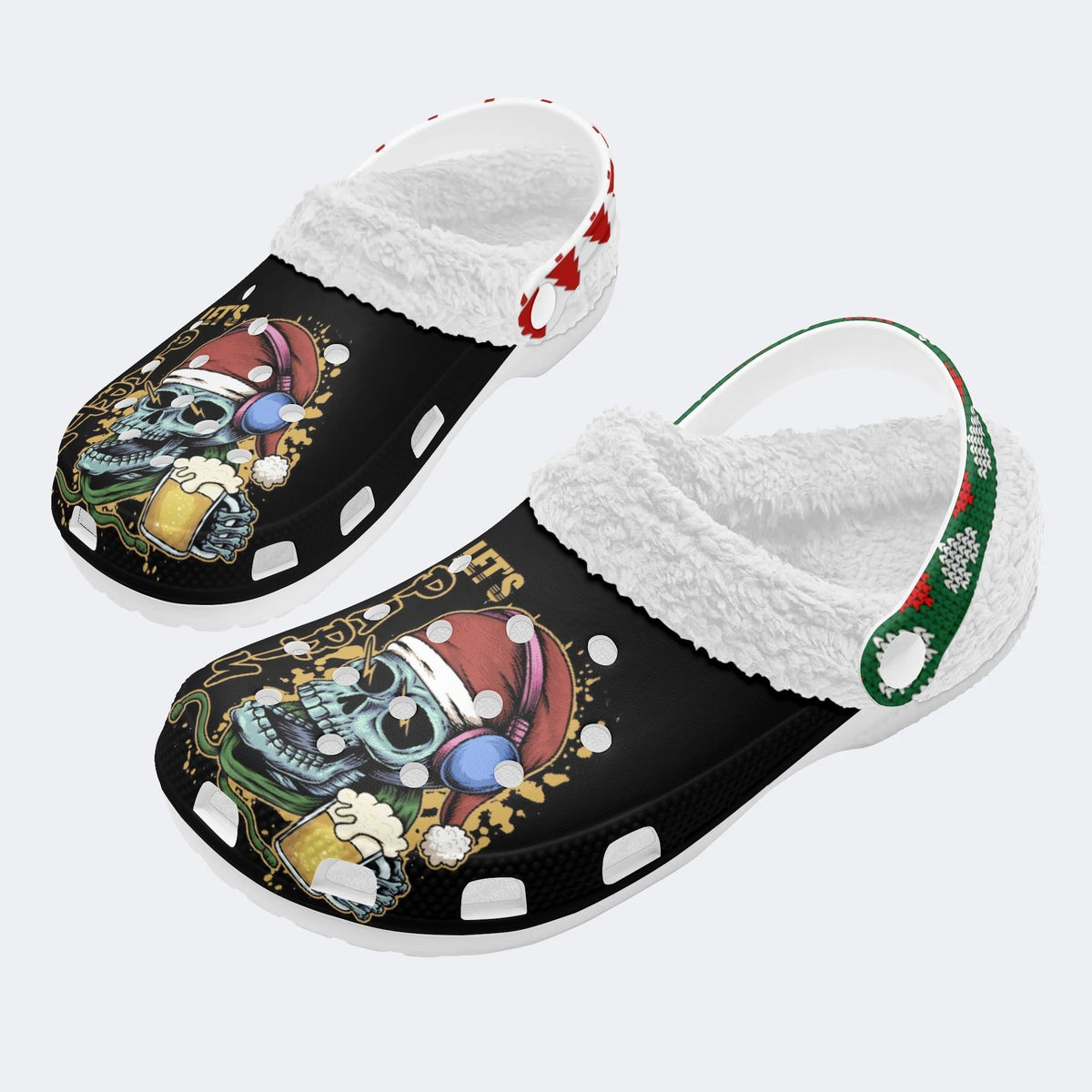 Christmas Skull Art Print - Fur Lined Slippers/Sandals