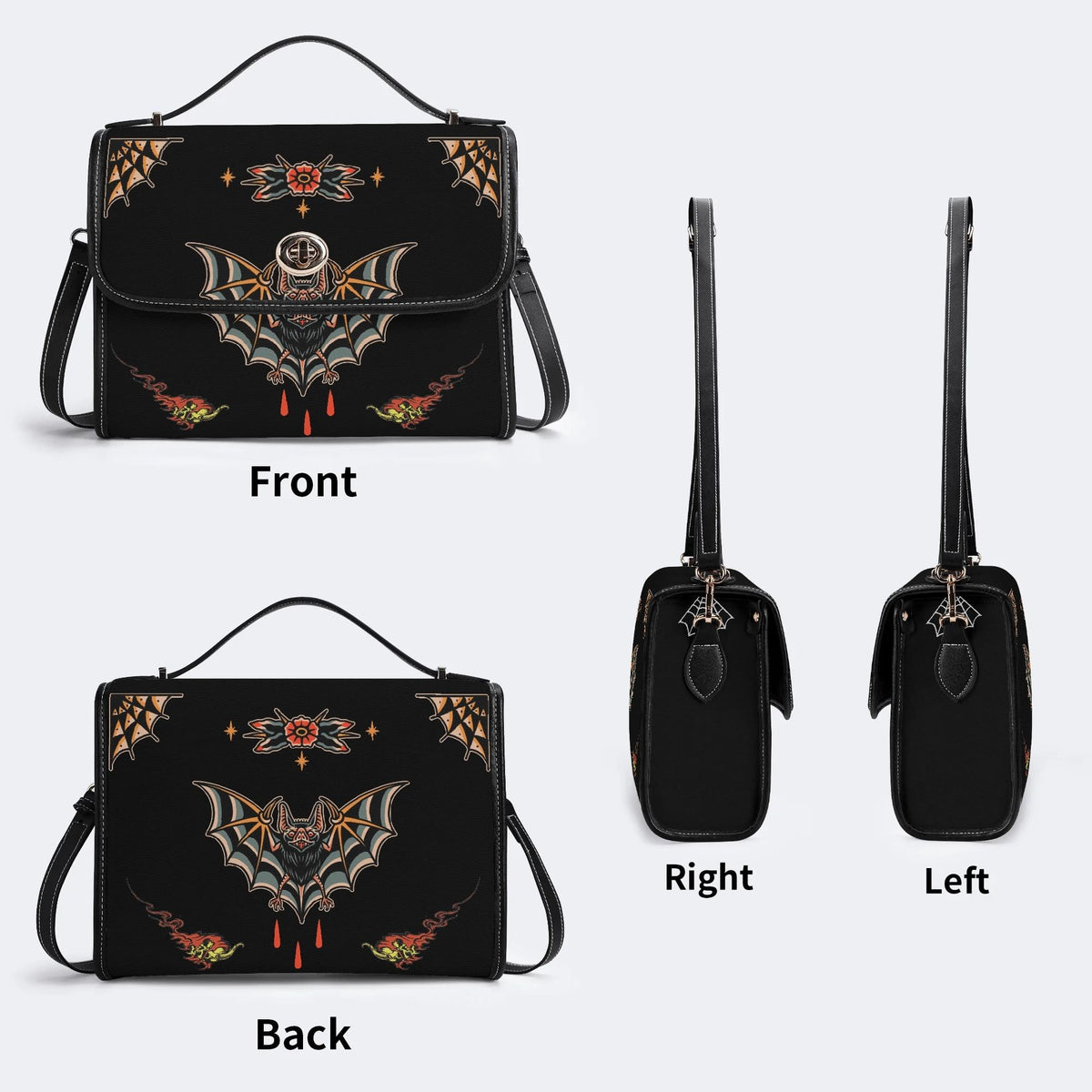 Traditional Bats Print - Leather Satchel Bag