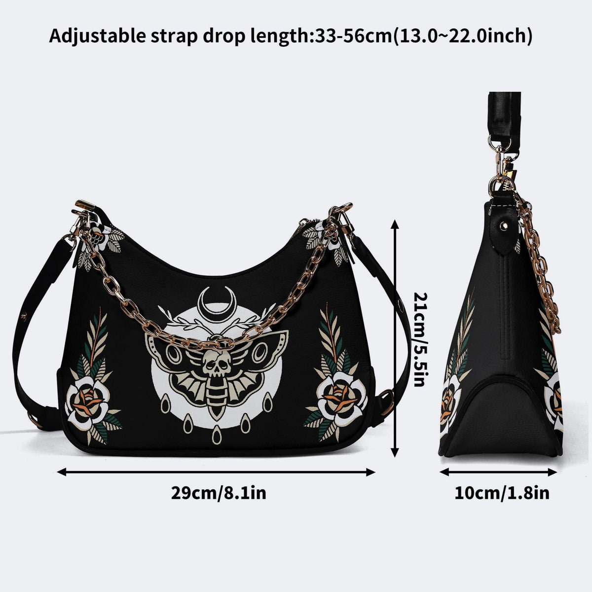 Classic Death Moth Print - Leather Crossbody Bag