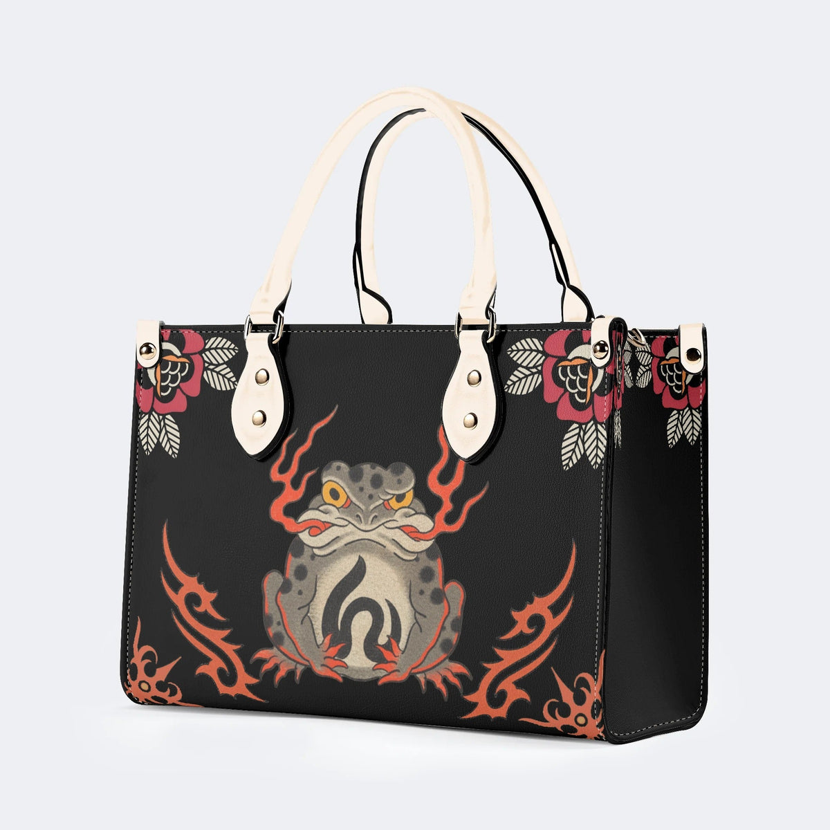 Japanese Style Frog Print - Leather Handbag