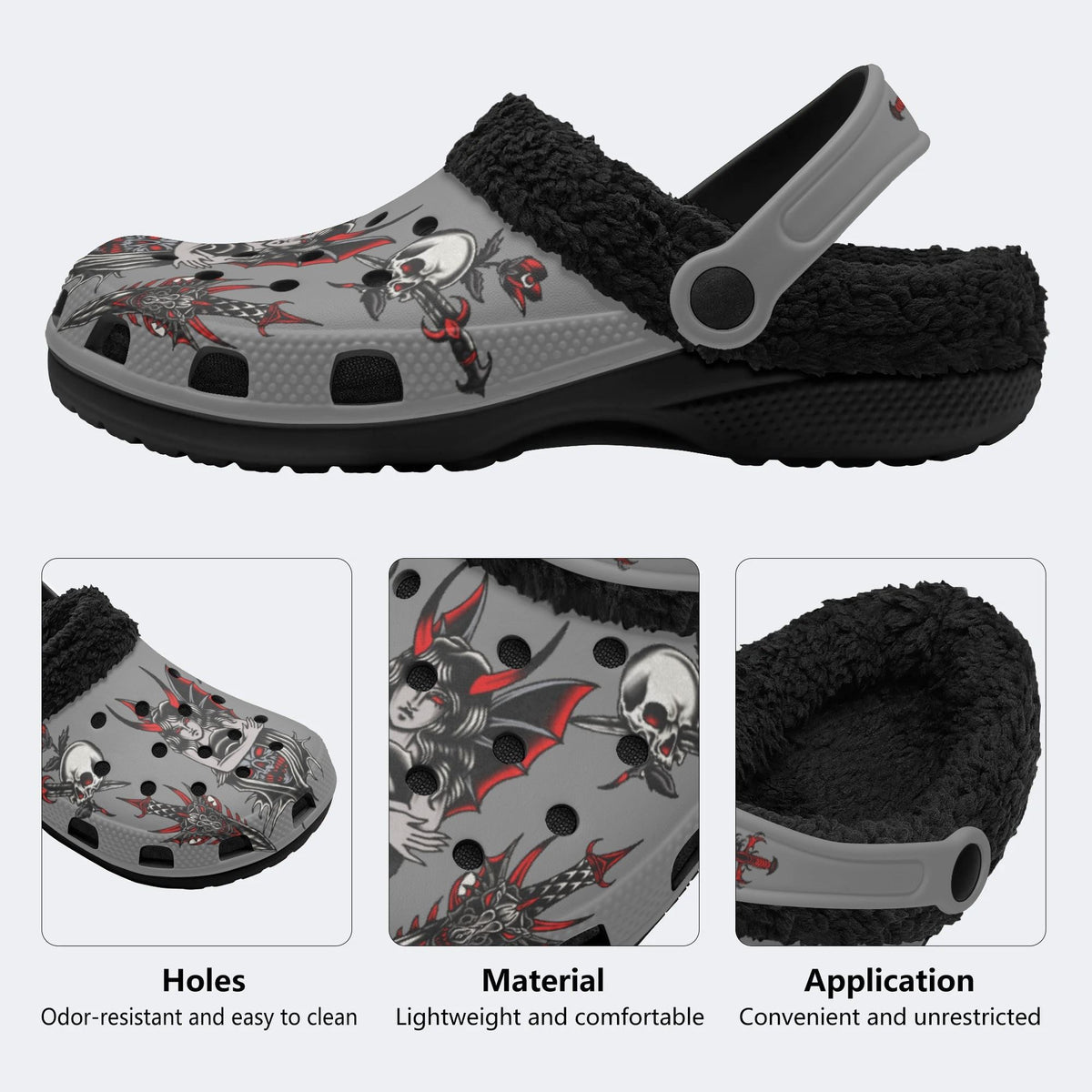 Skull Demon Print - Fur Lined Slippers/Sandals